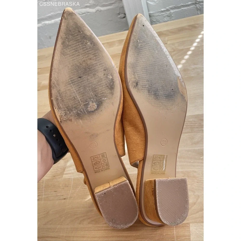 Journee Collection Kittie Mustard Faux Suede Slingback Block Heels Size 9.5